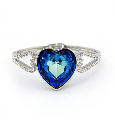 Гривна бяло позлатяване синьо сърце | Колекция Luxury Secret