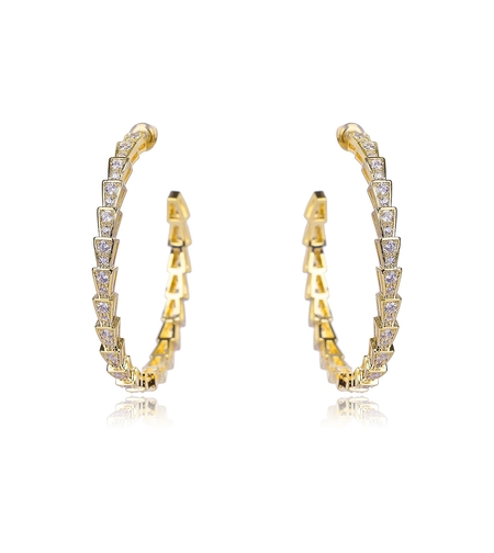 Обеци жълто позлатяване халки кристален блясък | Колекция Luxury Secret | Бижута Invoke.bg