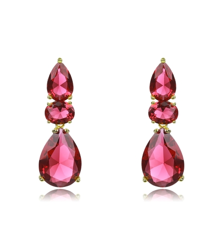 Обеци жълто позлатяване червени кристали | Колекция Luxury Secret | Бижута Invoke.bg