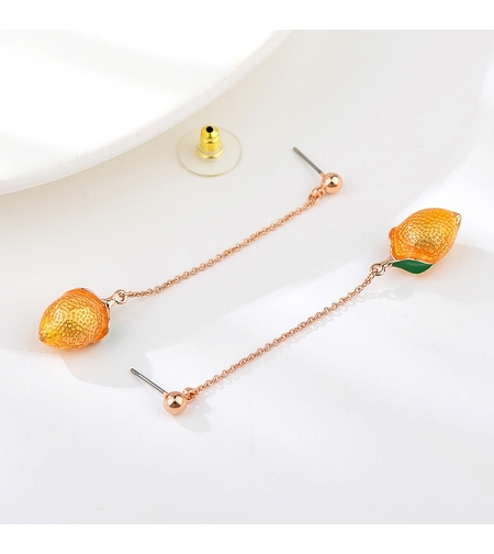 Обеци розово позлатяване лимони с бижутериен лак | Колекция Rose Gold | Бижута Invoke.bg