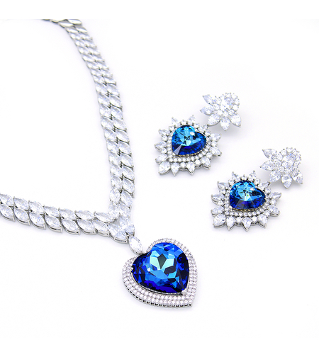 Комплект бяло позлатяване синьо сърце 1000000000610 | Колекция Luxury Secret