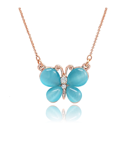 Колие розово позлатяване синьо котешко око | Колекция Rose Gold | Бижута Invoke.bg