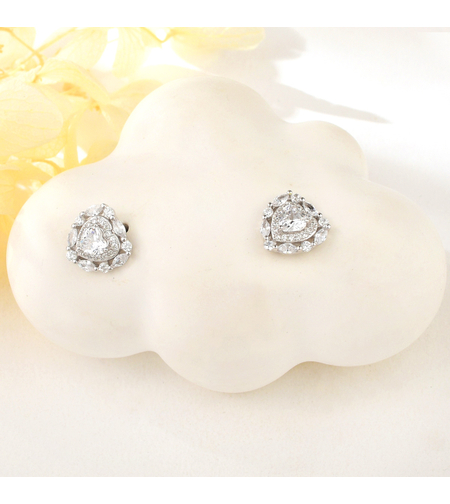 Сребърни обеци Сърца с родий | колекция Delicate Silver | Бижута Invoke.bg