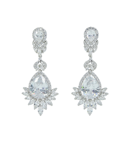 Обеци бяло позлатяване 'Лорън' | Колекция Luxury Secret | Бижута Invoke.bg