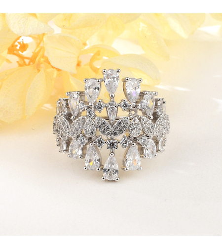 Сребърен пръстен с платина и кубични циркони | Колекция Silver Premium | Бижута Invoke.bg