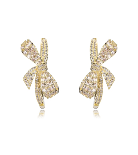 Обеци жълто позлатяване Панделка | Колекция Luxury Secret | Бижута Invoke.bg