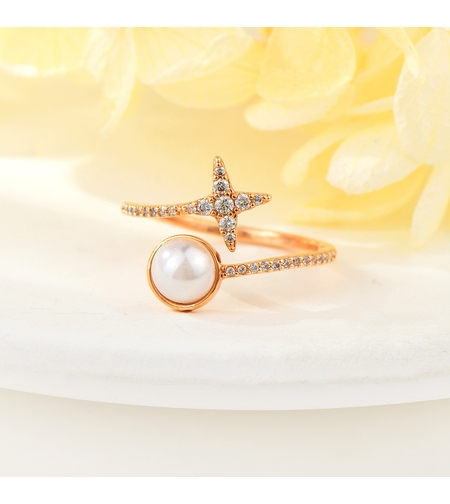 Пръстен розово позлатяване с перла и кристали | Колекция Rose Gold | Бижута Invoke.bg