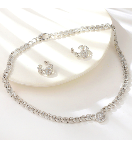 Сребърен комплект с платина и кубични циркони | Колекция Silver Premium | Бижута Invoke.bg