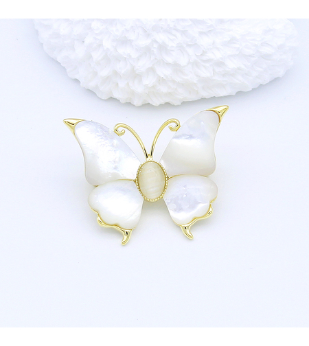 Луксозна брошка жълто позлатяване Седефена пеперуда | Бижута Invoke.bg