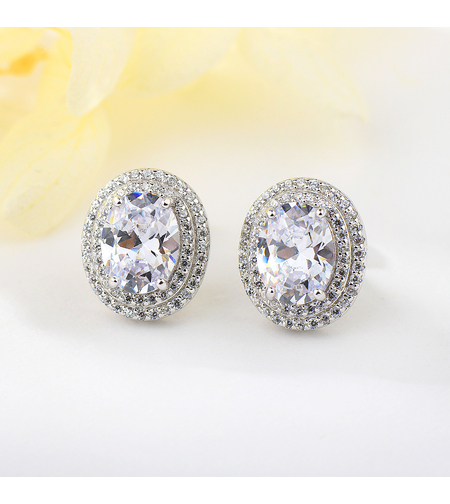 Сребърни обеци елипси с платинирано сребро | Колекция Silver Premium | Бижута Invoke.bg