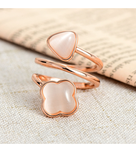 Пръстен розово позлатяване Цветя с камък котешко око | Колекция Rose Gold | Бижута Invoke.bg