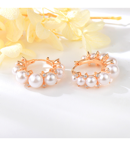 Сребърни обеци Халки с розово позлатяване с перли | колекция Delicate Silver | Бижута Invoke.bg