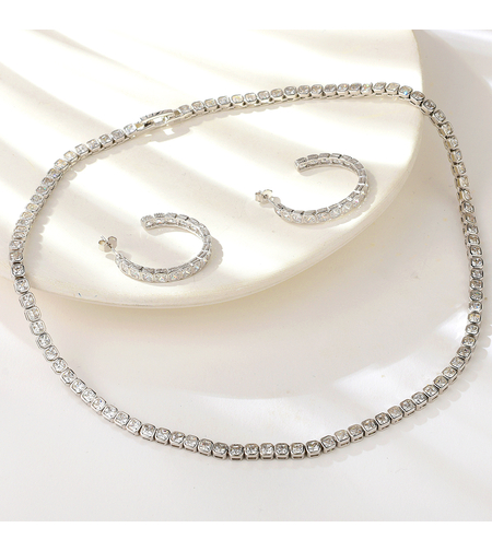 Сребърен комплект с платина и кубични циркони | Колекция Silver Premium | Бижута Invoke.bg