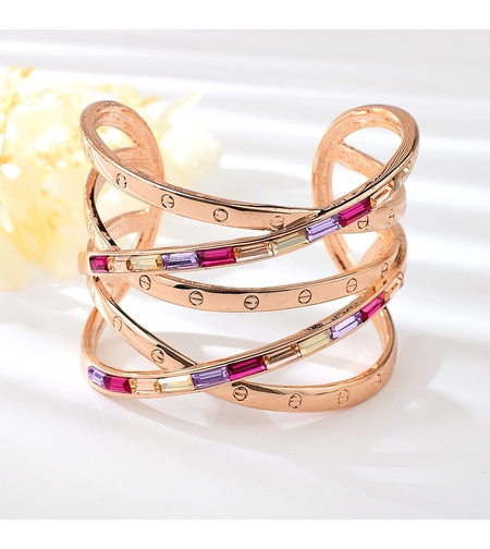 HARD BRACELET MULTICOLORED CRYSTALS ROSE GOLD PLATING