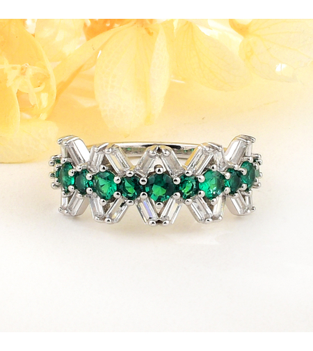 Сребърен пръстен с платина и тюркоазени кубични циркони | Колекция Silver Premium | Бижута Invoke.bg