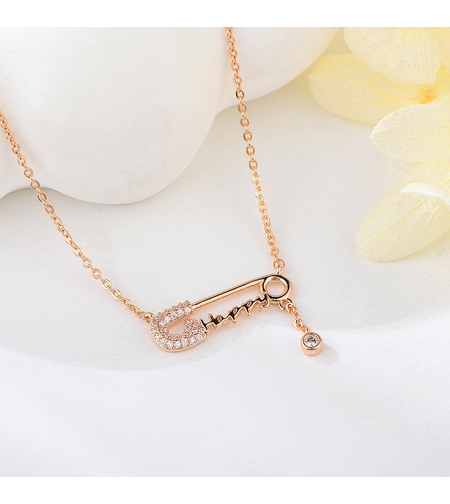 Колие розово позлатяване безопасна игла Happy | Колекция Rose Gold | Бижута Invoke.bg