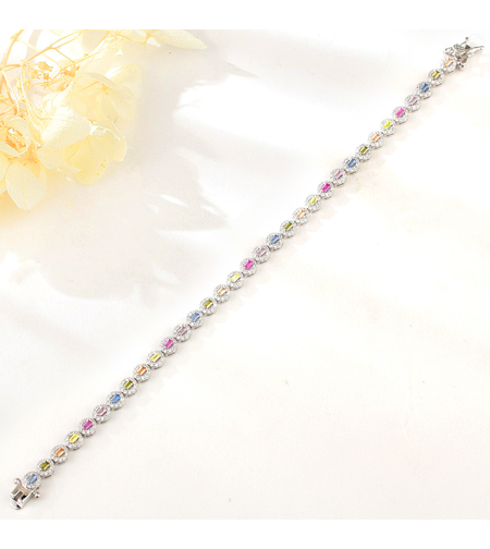 Сребърна гривна с платина и цветни кубични циркони | Колекция Silver Premium | Бижута Invoke.bg