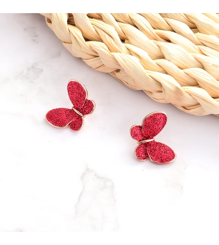 Обеци розово позлатяване червени пеперуди с кристалне прашец | Колекция Rose Gold | Бижута Invoke.bg