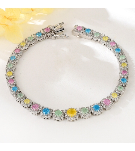 Сребърна гривна с платина и цветни кубични циркони | Колекция Silver Premium | Бижута Invoke.bg