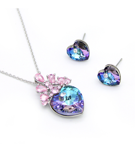 Комплект бяло позлатяване пъстро сърце | Колекция Luxury Secret