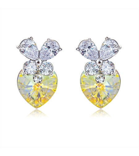 Обеци бяло позлатяване 'Жълти сърца' | Колекция Luxury Secret | Бижута Invoke.bg