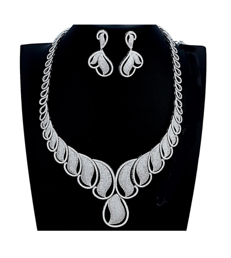 Комплект бяло позлатяване 'Индийски капки' с кристали Swarovski - LSS50 | Бижута Invoke.bg