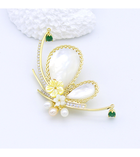 Луксозна брошка жълто позлатяване 'Седефена пеперуда' | Бижута Invoke.bg