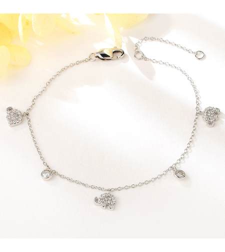 Сребърна гривна Талисмани слонче с платина и кубични циркони | Колекция Silver Premium | Бижута Invoke.bg