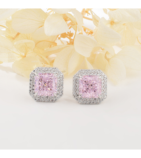 PINK SQUARE CRUSHED ICE EARRINGS