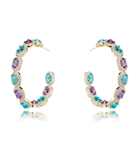 Обеци жълто позлатяване Халки с пъстри кристали | Колекция Luxury Secret | Бижута Invoke.bg