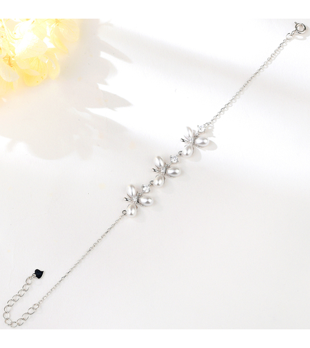 Сребърна гривна Цветя с перли с родий | колекция Delicate Silver | Бижута Invoke.bg