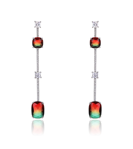 Обеци бяло позлатяване червено-зелени кристали | Колекция Luxury Secret | Бижута Invoke.bg