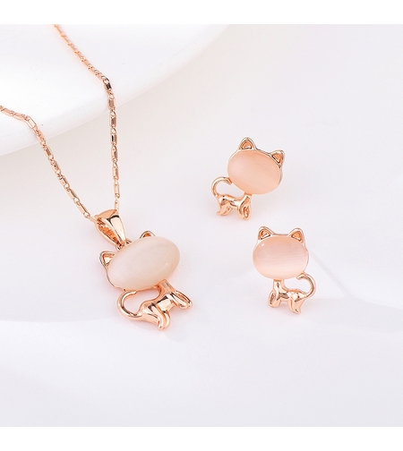 Комплект розово позлатяване котета с котешко око | Колекция Rose Gold | Бижута Invoke.bg