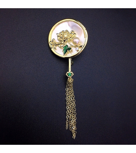 Брошка жълто позлатяване 'Картина от седеф' | Бижута Invoke.bg