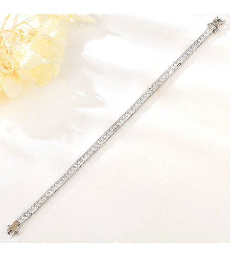 Сребърна тенис гривна с платина и кубични циркони | Колекция Silver Premium | Бижута Invoke.bg