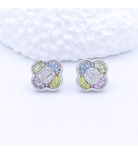 Сребърни обеци по ухото цветни циркони | Колекция Silver Premium | Бижута Invoke.bg