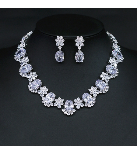 Комплект бяло позлатяване кристални цветя | Колекция Luxury Secret | Бижута Invoke.bg