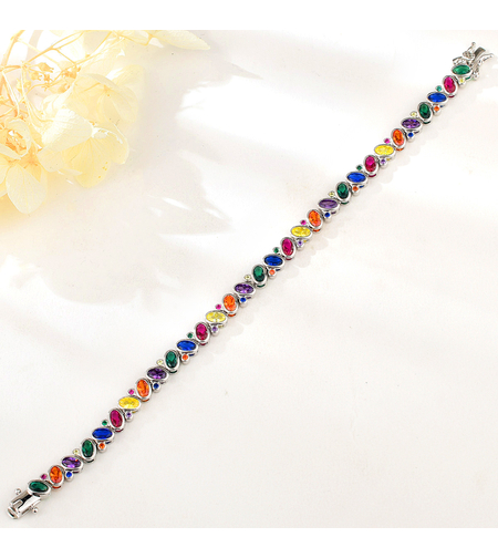 Сребърна гривна с платина и цветни кубични циркони | Колекция Silver Premium | Бижута Invoke.bg