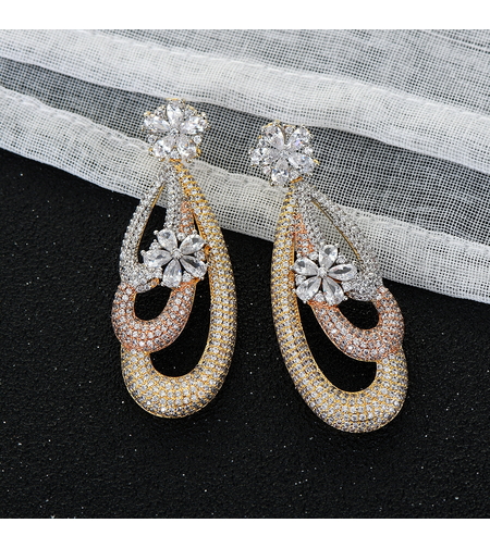 Обеци с трицветно позлатяване с кристали Swarovski | Бижута Invoke.bg