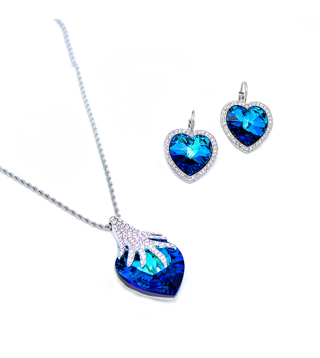 Комплект бяло позлатяване синьо сърце 1000000000702 | Колекция Luxury Secret