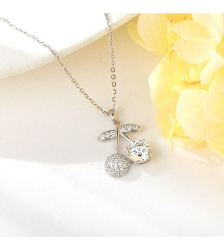 Сребърно колие Череши | Колекция Мойсанит | Бижута Invoke.bg