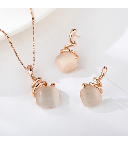 Комплект розово позлатяване котешко око | Колекция Rose Gold | Бижута Invoke.bg