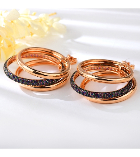 Обеци розово позлатяване дълги тройни халки | Колекция Rose Gold | Бижута Invoke.bg