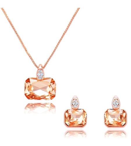 Комплект розово позлатяване кехлибарен кристал | Колекция Rose Gold | Бижута Invoke.bg