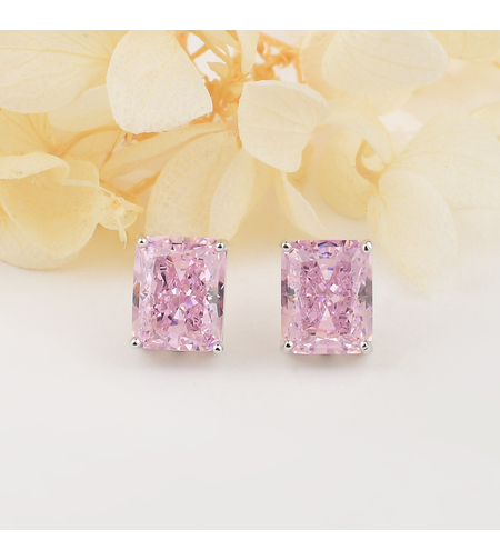 Сребърни обеци квадратни розови | Колекция Crushed Ice | Бижута Invoke