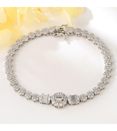 Сребърна гривна с платина и кубични циркони | Колекция Silver Premium | Бижута Invoke.bg