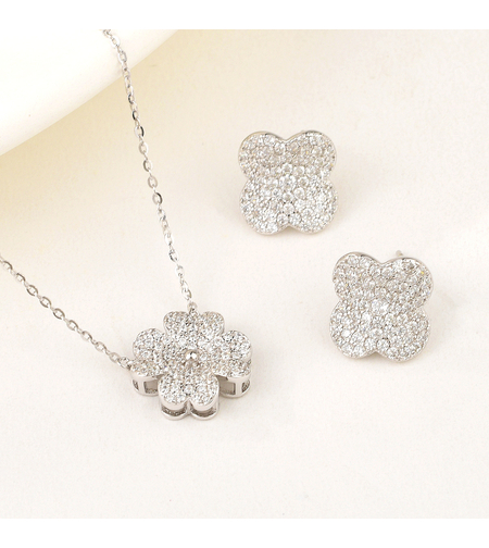 Сребърен комплект Цвете с родий | колекция Delicate Silver | Бижута Invoke.bg