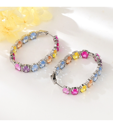 Сребърни обеци с платина и цветни кубични циркони | Колекция Silver Premium | Бижута Invoke.bg