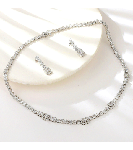 Сребърен комплект с платина и кубични циркони | Колекция Silver Premium | Бижута Invoke.bg