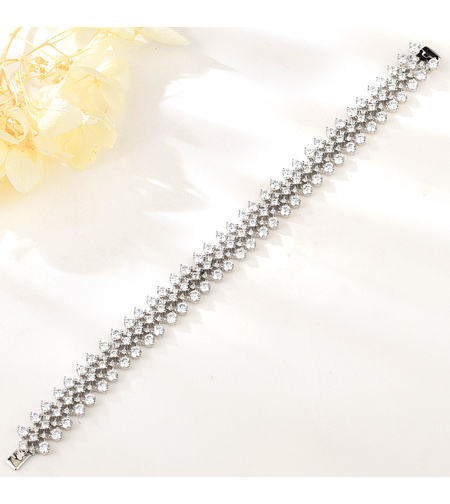 Сребърна гривна с платина и кубични циркони | Колекция Silver Premium | Бижута Invoke.bg